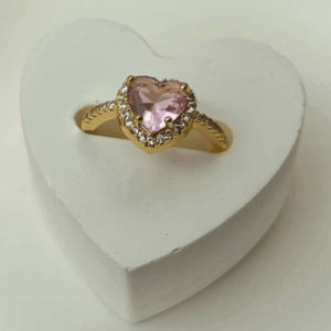 Pembe Kalp Taşlı Gold Yüzük
