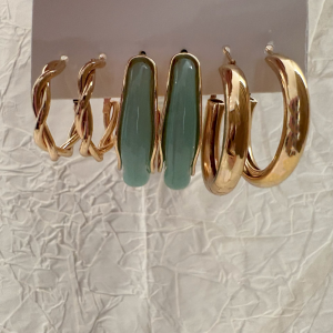 Gold-Yeşil Üçlü Küpe