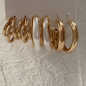 Gold-Beyaz Üçlü Küpe