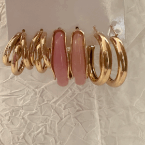 Gold-Pembe Üçlü Küpe