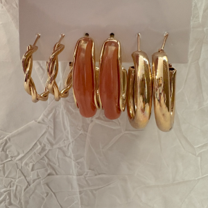 Gold-Amber Üçlü Küpe